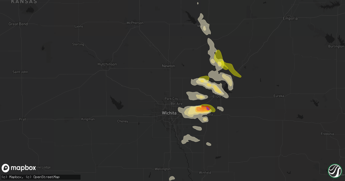 Hail map in Valley Center, KS on August 7, 2026