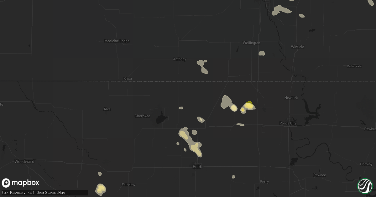 Hail map in Wakita, OK on August 7, 2026