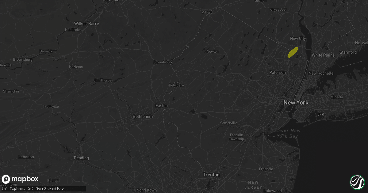 Hail map in Washington, NJ on August 7, 2026
