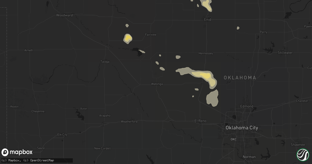 Hail map in Watonga, OK on August 7, 2026