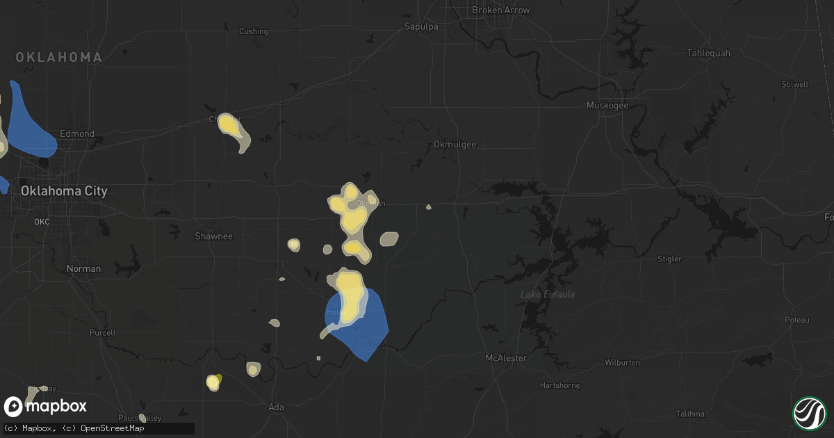 Hail map in Weleetka, OK on August 7, 2026