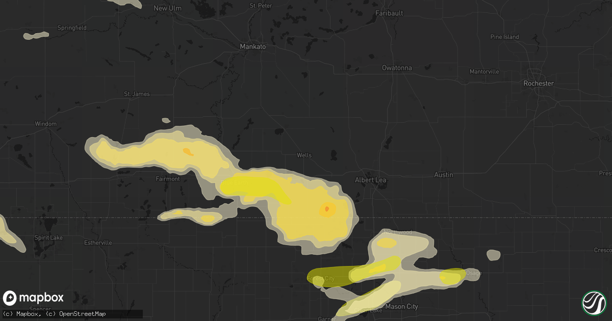 Hail map in Wells, MN on August 7, 2026