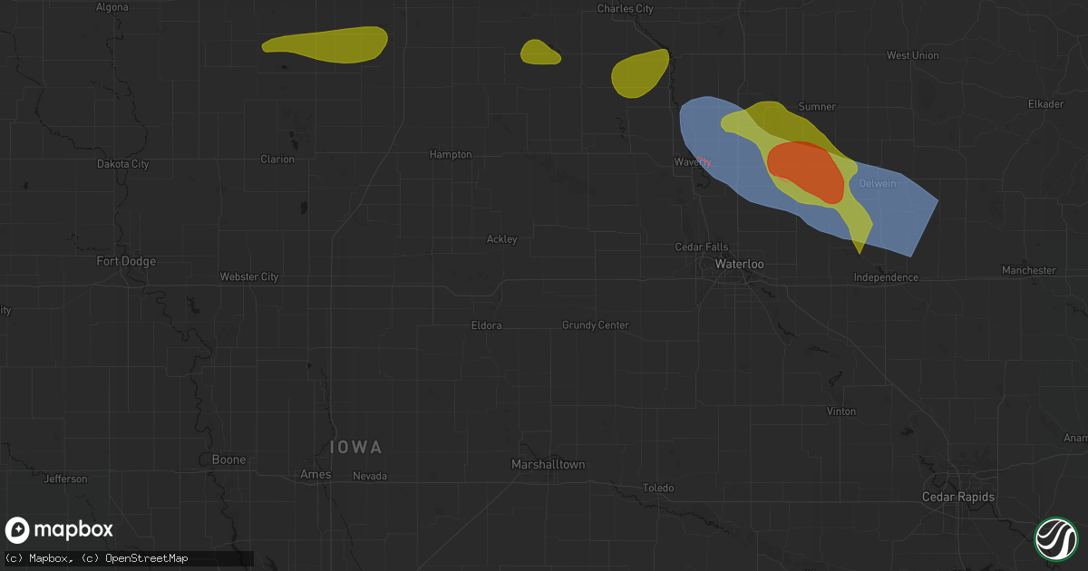 Hail map in Wellsburg, IA on August 7, 2026