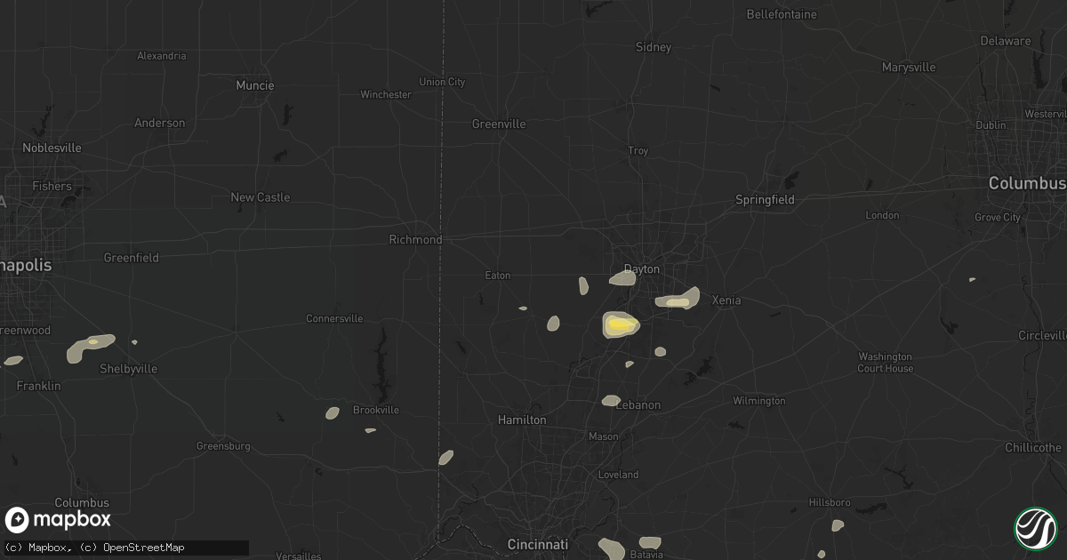 Hail map in West Alexandria, OH on August 7, 2026