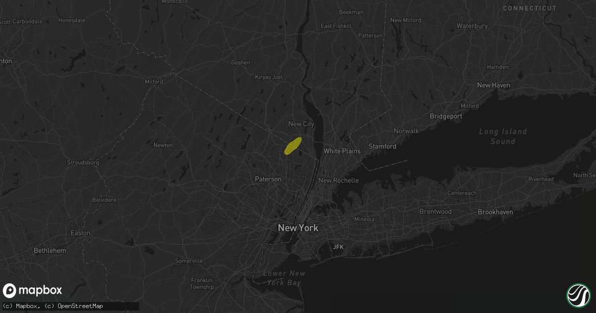 Hail map in Westwood, NJ on August 7, 2026