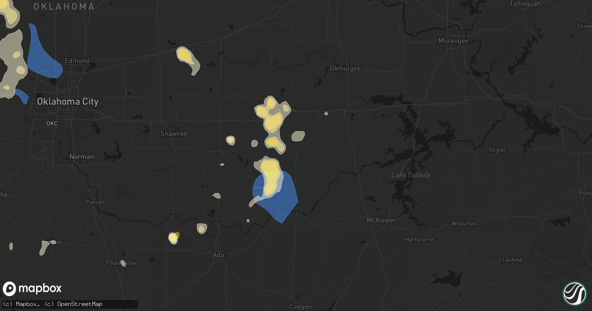 Hail map in Wetumka, OK on August 7, 2026