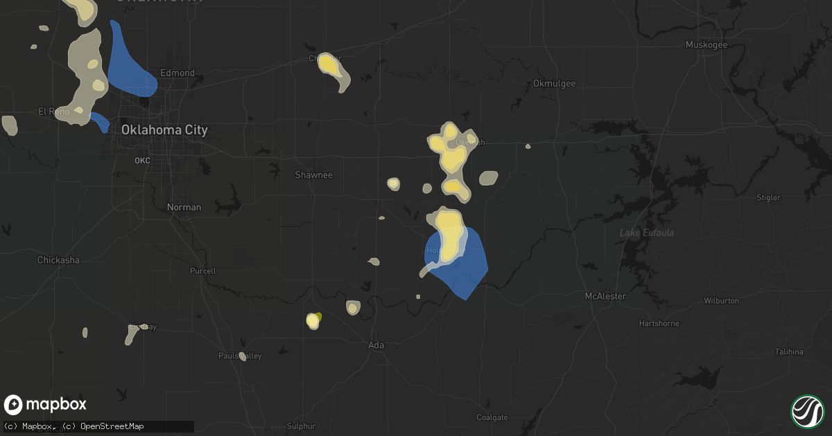 Hail map in Wewoka, OK on August 7, 2026