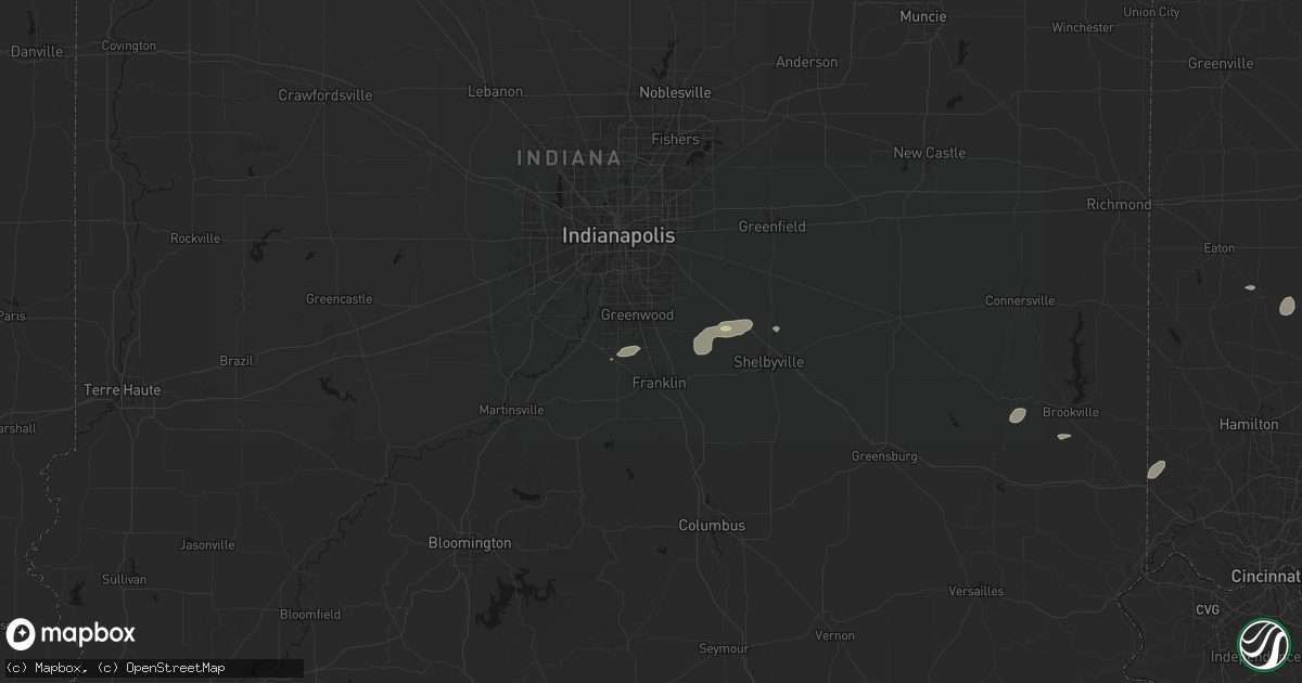 Hail map in Whiteland, IN on August 7, 2026