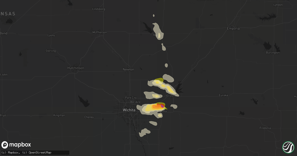 Hail map in Whitewater, KS on August 7, 2026