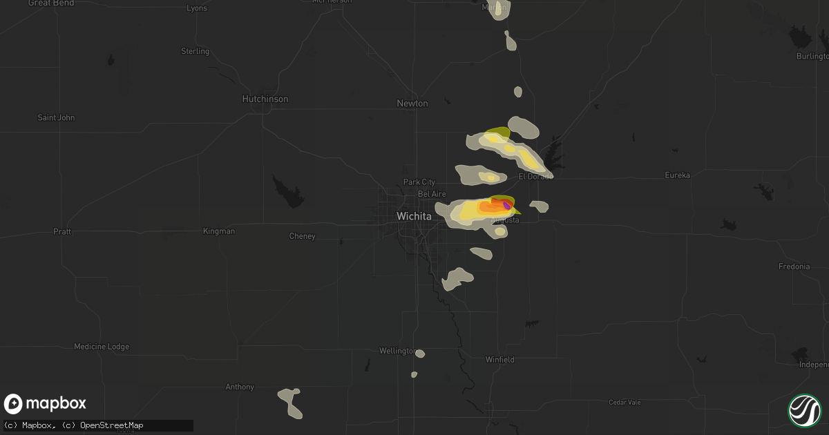 Hail map in Wichita, KS on August 7, 2026