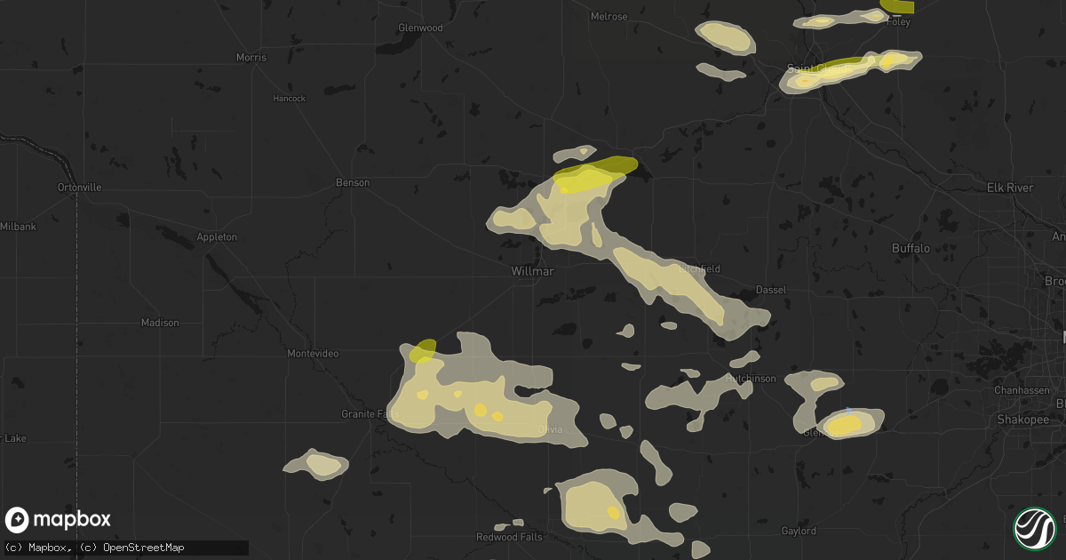 Hail map in Willmar, MN on August 7, 2026
