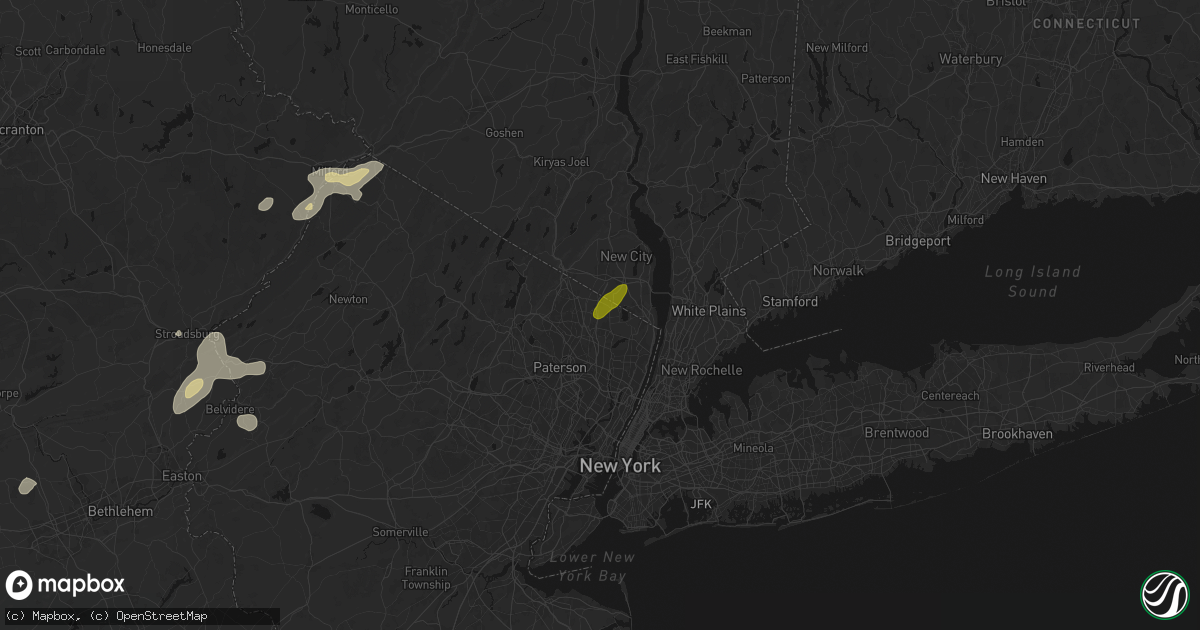 Hail map in Woodcliff Lake, NJ on August 7, 2026