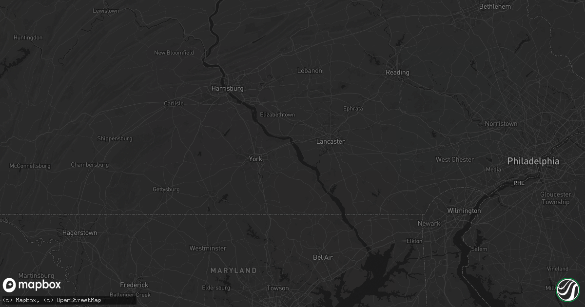Hail map in Wrightsville, PA on August 7, 2026