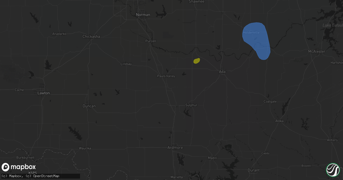 Hail map in Wynnewood, OK on August 7, 2026