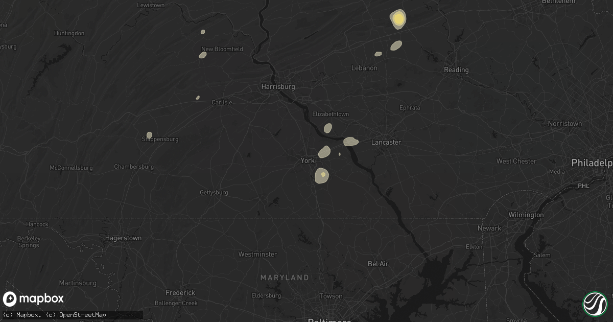 Hail map in York, PA on August 7, 2026