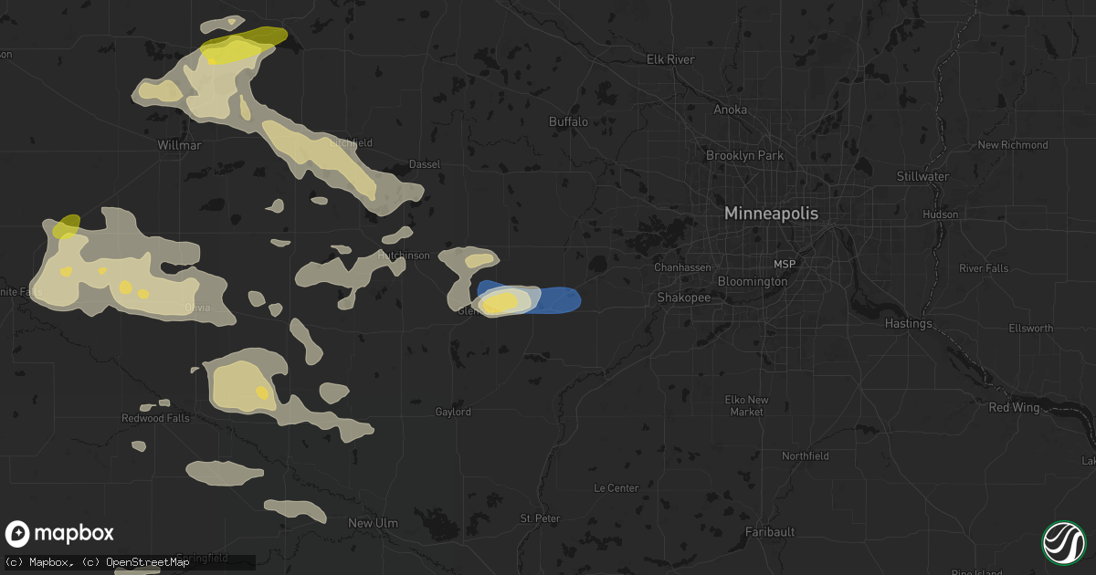 Hail map in Young America, MN on August 7, 2026