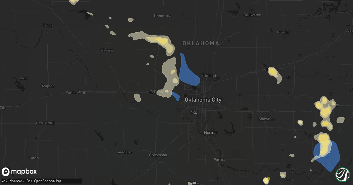 Hail map in Yukon, OK on August 7, 2026