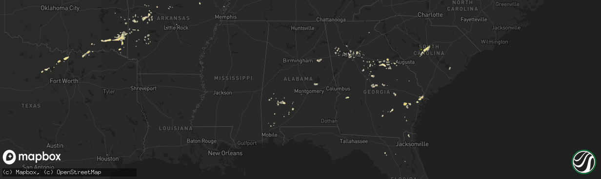 Hail map in Alabama on August 8, 2014