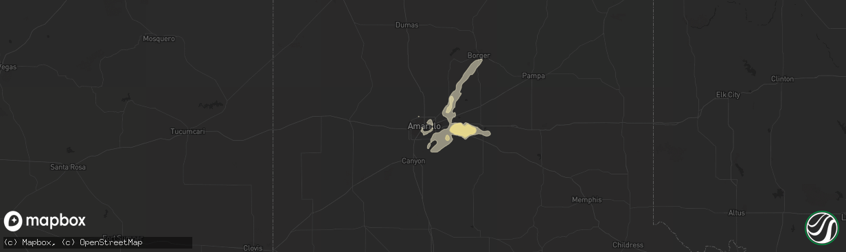 Hail map in Amarillo, TX on August 8, 2014