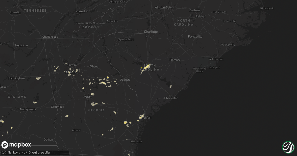 Hail map in South Carolina on August 8, 2014