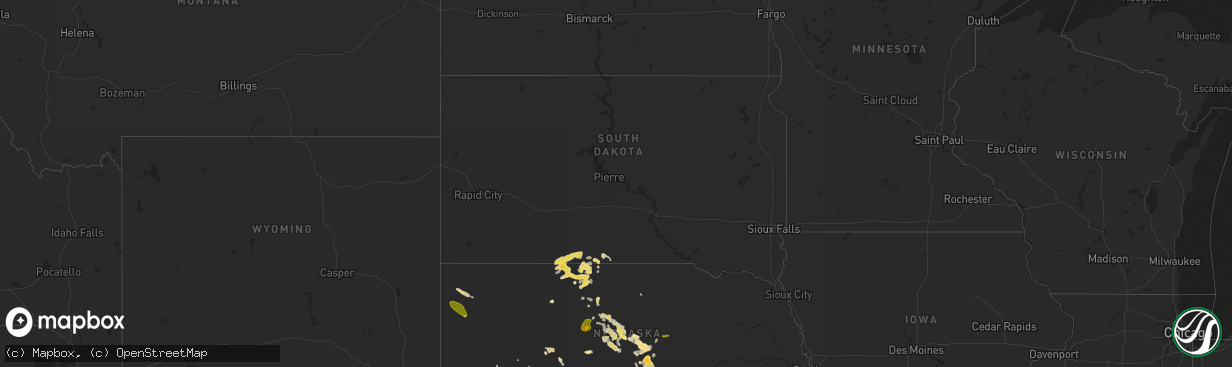 Hail map in South Dakota on August 8, 2014