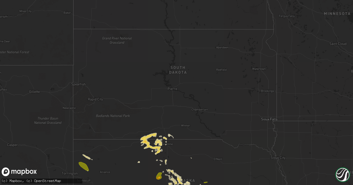Hail map in South Dakota on August 8, 2014