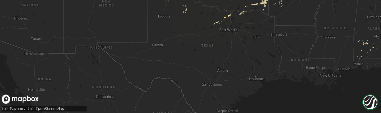 Hail map in Texas on August 8, 2014