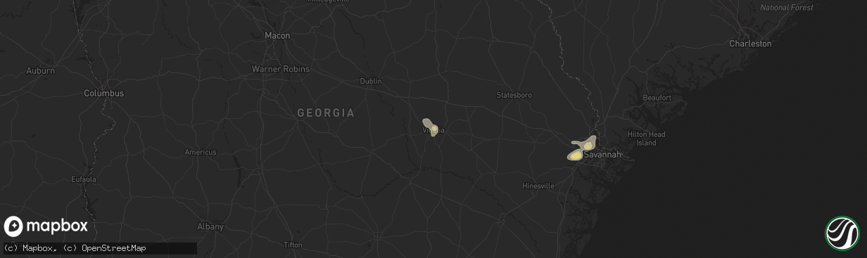 Hail map in Vidalia, GA on August 8, 2014