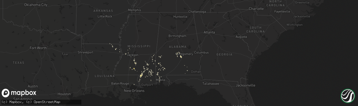 Hail map in Alabama on August 8, 2015