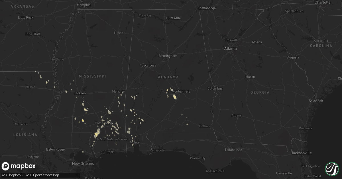 Hail map in Alabama on August 8, 2015