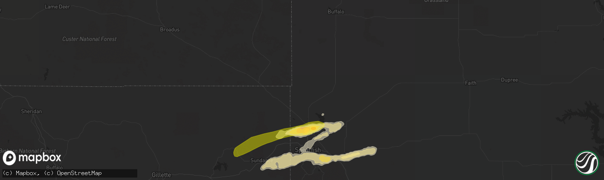 Hail map in Belle Fourche, SD on August 8, 2015