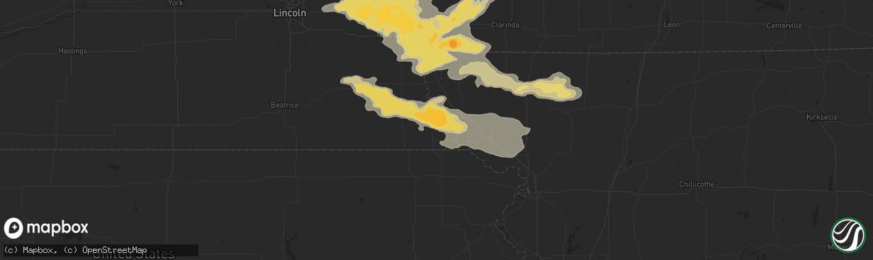 Hail map in Falls City, NE on August 8, 2015