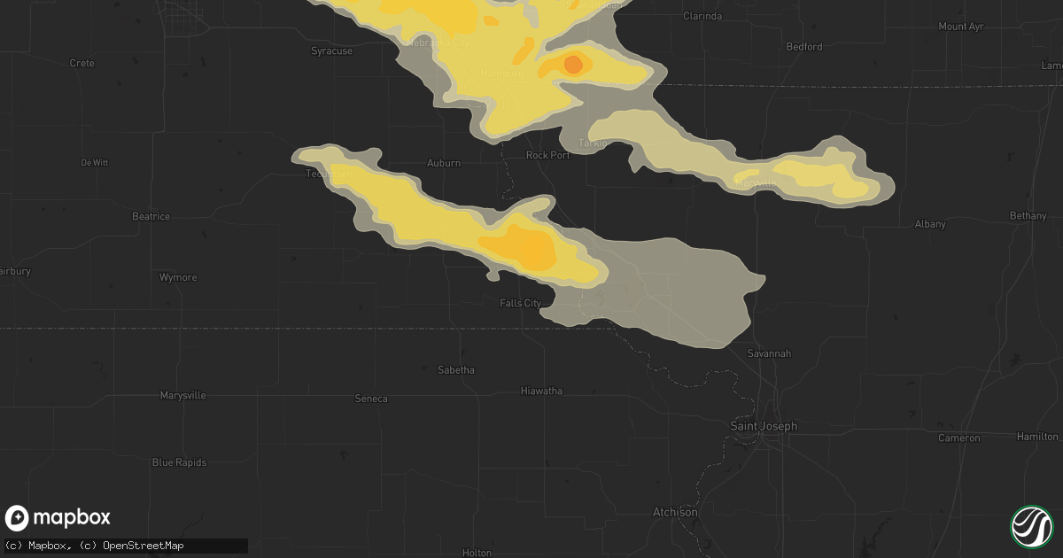 Hail map in Falls City, NE on August 8, 2015