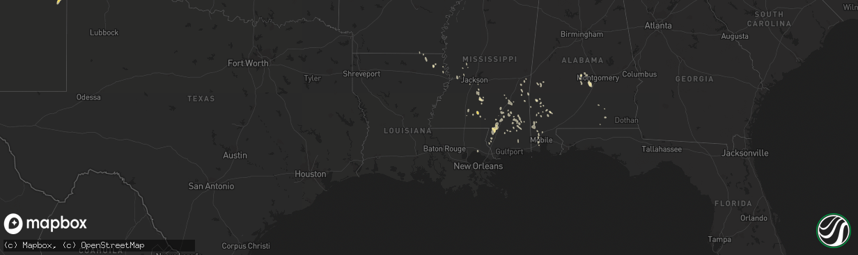 Hail map in Louisiana on August 8, 2015