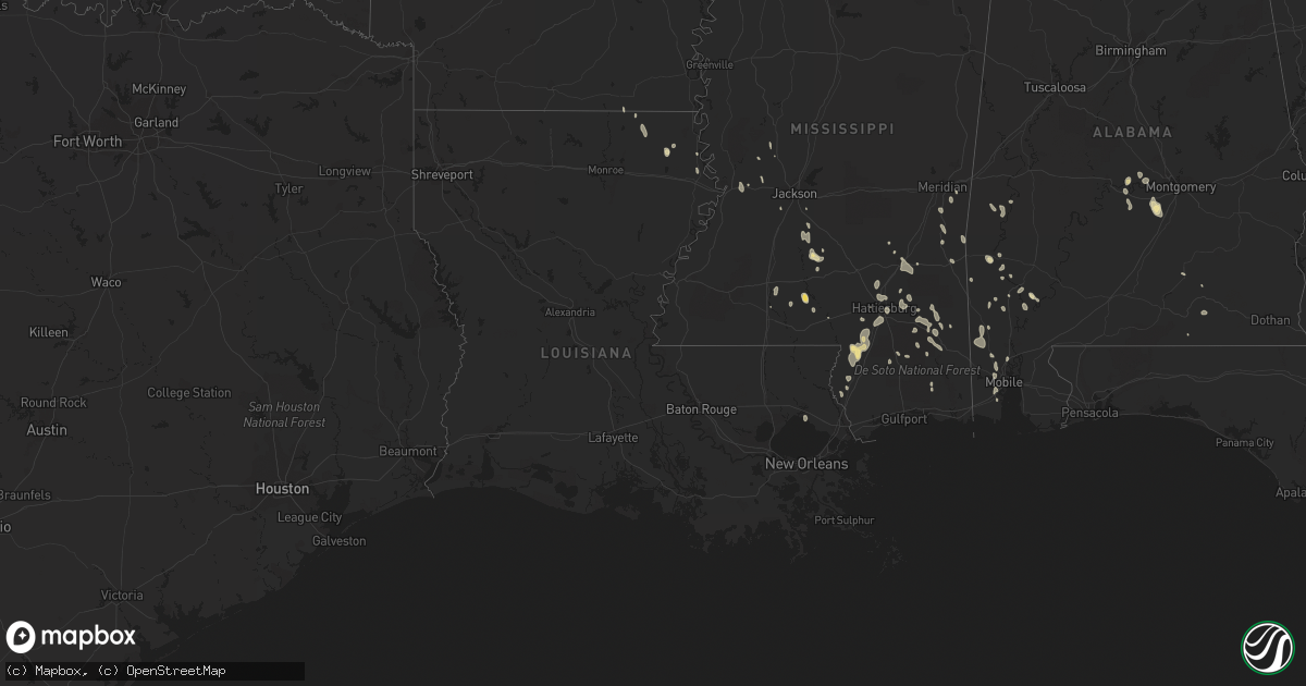 Hail map in Louisiana on August 8, 2015