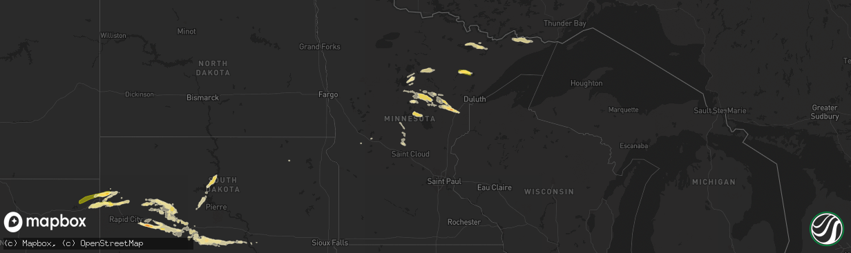 Hail map in Minnesota on August 8, 2015