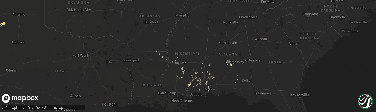 Hail map in Mississippi on August 8, 2015