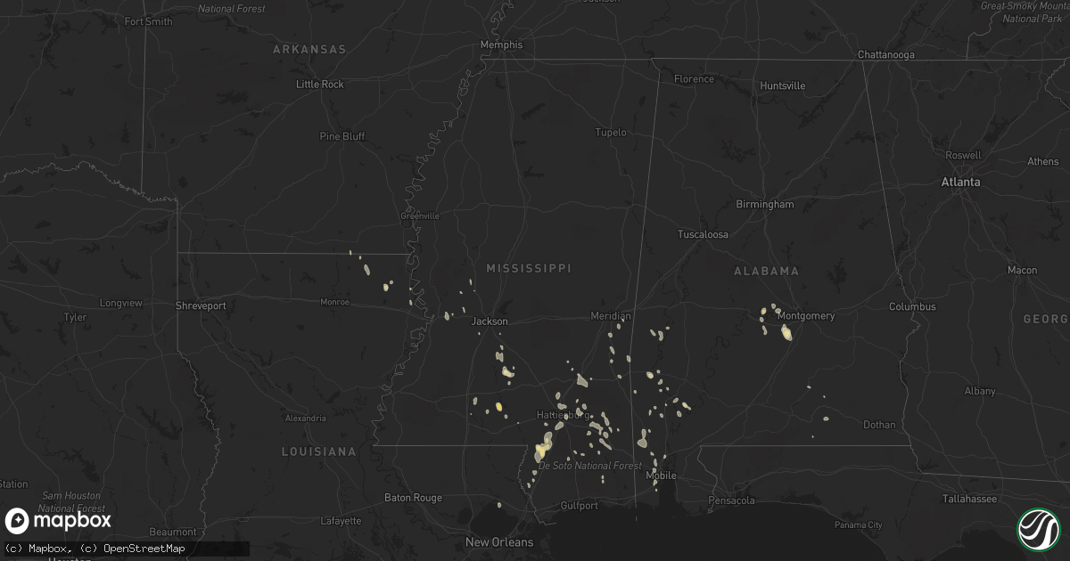 Hail map in Mississippi on August 8, 2015