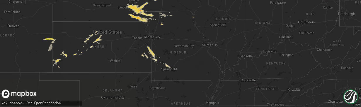 Hail map in Missouri on August 8, 2015