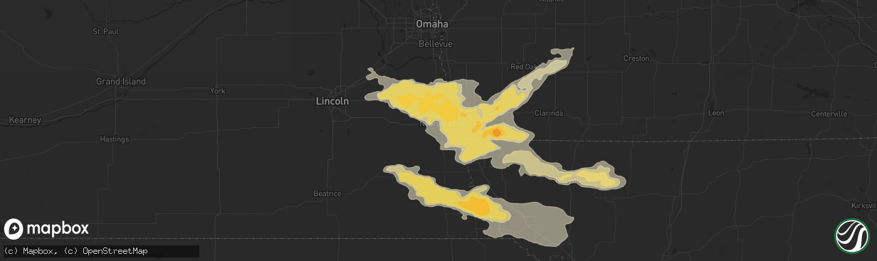 Hail map in Nebraska City, NE on August 8, 2015