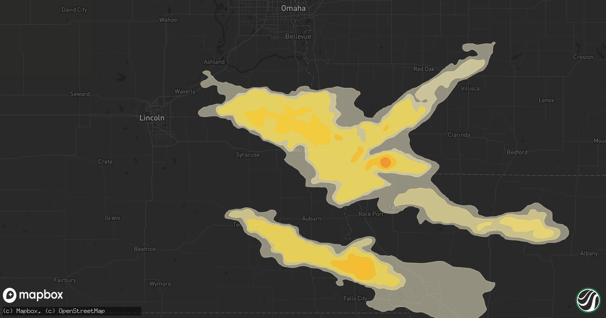 Hail map in Nebraska City, NE on August 8, 2015