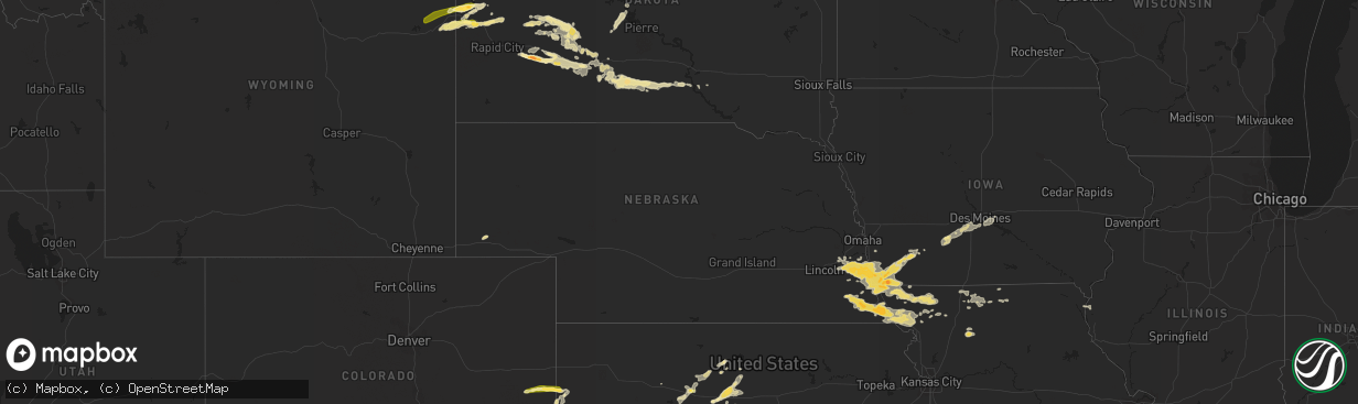 Hail map in Nebraska on August 8, 2015