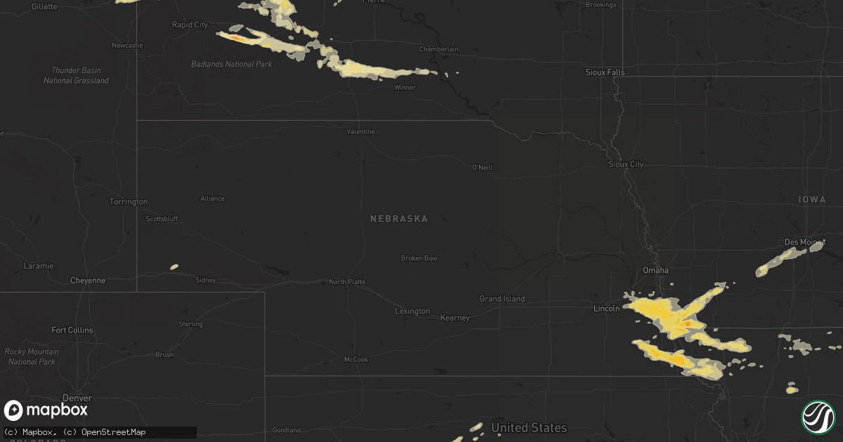 Hail map in Nebraska on August 8, 2015