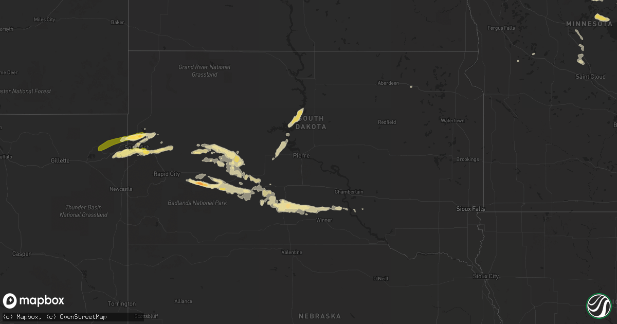 Hail map in South Dakota on August 8, 2015