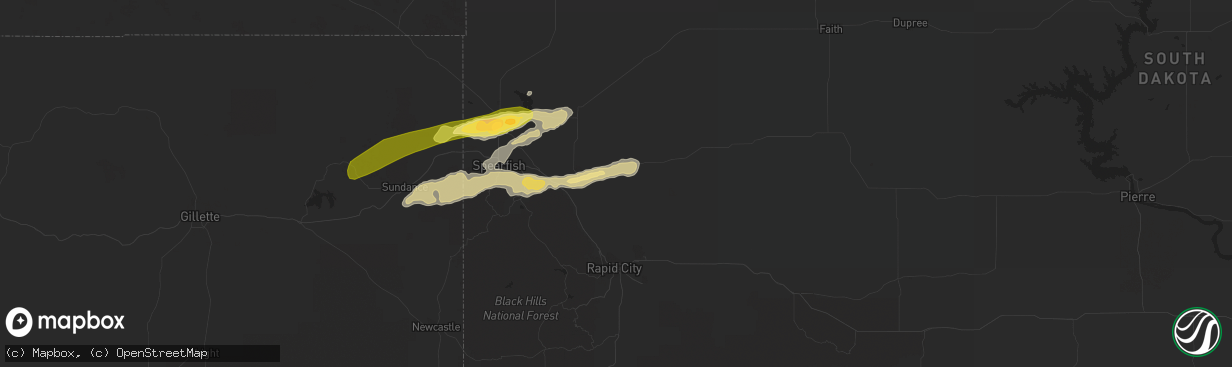 Hail map in Sturgis, SD on August 8, 2015