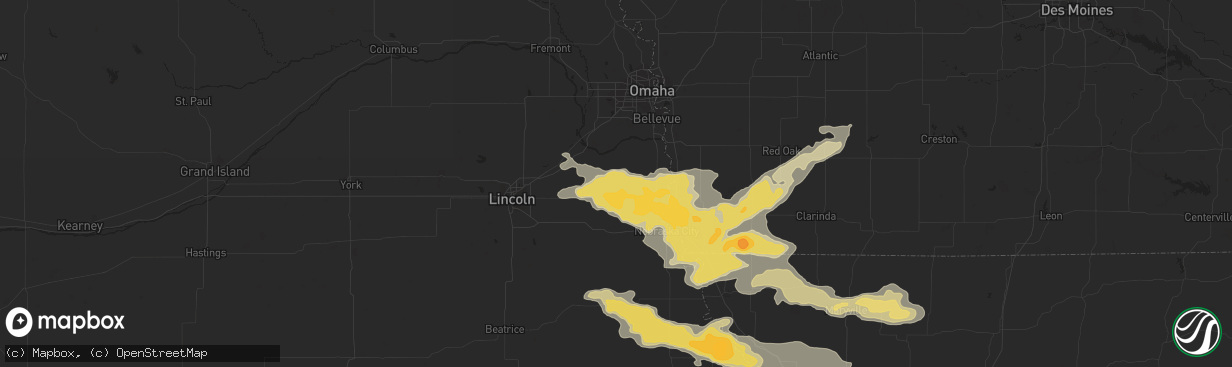 Hail map in Weeping Water, NE on August 8, 2015