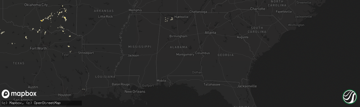 Hail map in Alabama on August 8, 2016