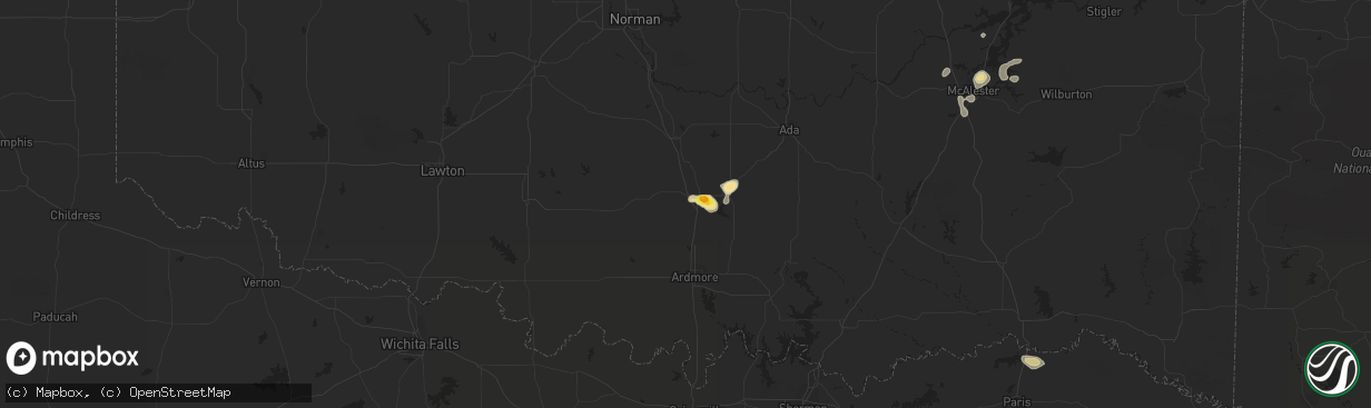 Hail map in Davis, OK on August 8, 2016