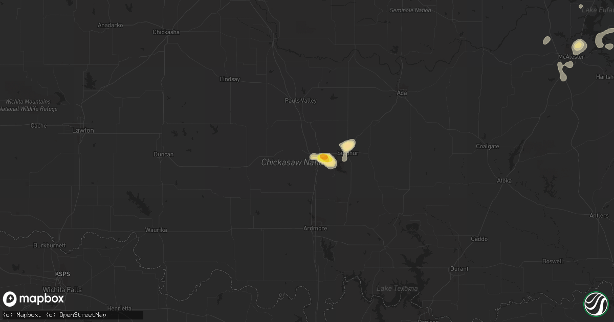 Hail map in Davis, OK on August 8, 2016