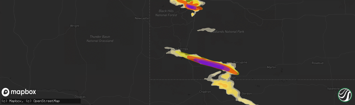 Hail map in Hot Springs, SD on August 8, 2016